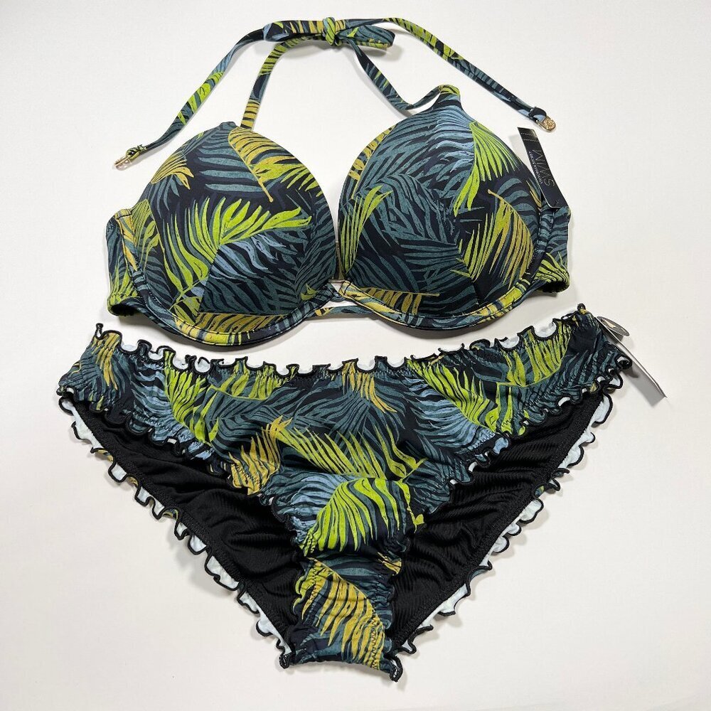 Victoria Secret 36DD L Bombshell Push Up Bikini Top Bottom Set Palm Royale
